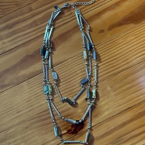 Vintage Cookie Lee  Rectangle multi color stones in silver triple strands.